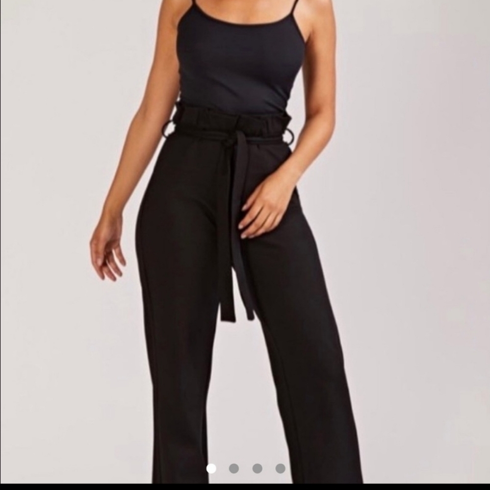 BLACK SLNGHR Wide Leg Trousers Super High Waist Size XS Paper Bag Pant Style